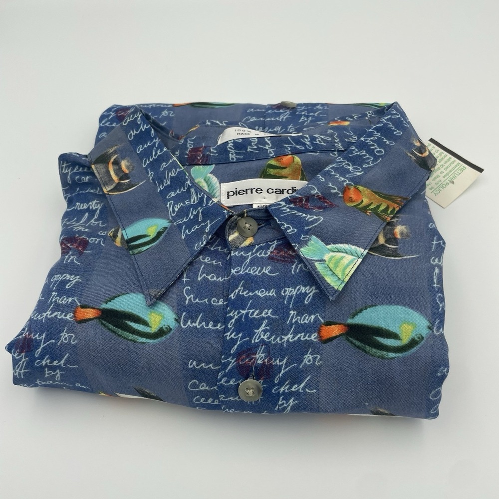 Vintage Pierre Cardin Rayon Button Up Tropical Fish Shirt XXL Lightweight NWT - Picture 14 of 14
